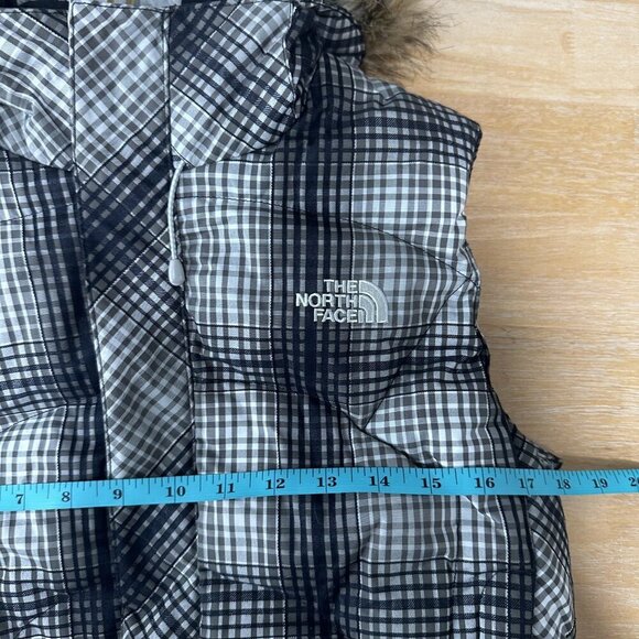 North Face Vest Womens Small P Plaid 600 Down Fill Hooded Faux Fur Puffer Jacket - Picture 16 of 16